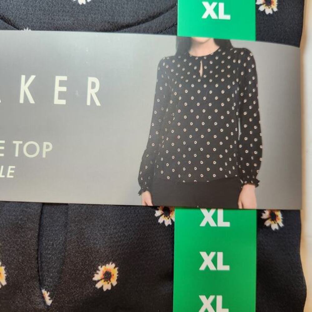 Ted Baker Long Sleeve Top With Keyhole, Flower Print - Black, XL